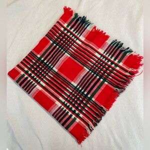 Vintage Unknown Brand Red Plaid Tassel Square Scarf, Size 34”
